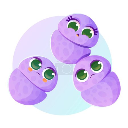 Illustration for Several cartoon characters of Streptococcus pneumoniae bacteria isolated on a plain background. Vector illustration. - Royalty Free Image