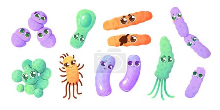 Illustration for Various characters of bacteria on a white background. Cartoon vector illustration. - Royalty Free Image