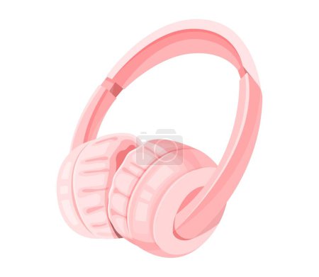 Pink overhead headphones with a comfortable cushion. Vector illustration isolated.