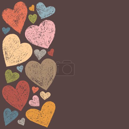 Template with Hand-drawn Colorful Textured Hearts  for Text, Stickers, Messages, Flyers. Retro Style. Romantic Vintage Design Concept with Place for Inscription.