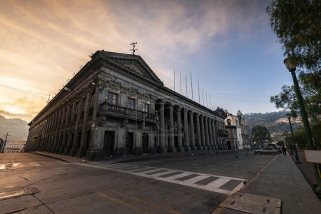 Photo for Few people walk on Quetzaltenango city is usually crowded, but remains empty due to the new coronavirus pandemic. - Royalty Free Image