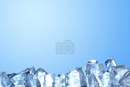 transparent  ice cubes on blue background