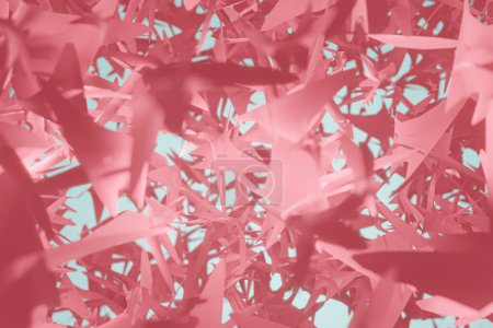 Foto de Fondo geométrico abstracto, puntas rosadas agudas, representación 3D. Ilustración digital de formas geométricas complejas y aleatorias - Imagen libre de derechos