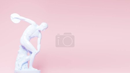 Téléchargez les photos : Discobolus, rendu 3D d'une statue du domaine public aux couleurs pastel. Culture et mythologie grecques, affiche d'art abstrait d'un ancien scultpure - en image libre de droit