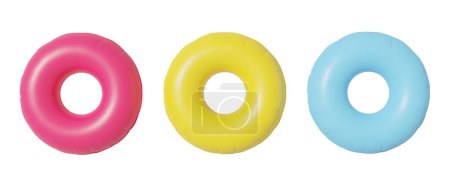 Foto de Tubos de natación inflables en fondo aislado, representación 3d. Anillos de natación en colores brillantes, concepto de verano, vacaciones y vacaciones en el mar - Imagen libre de derechos