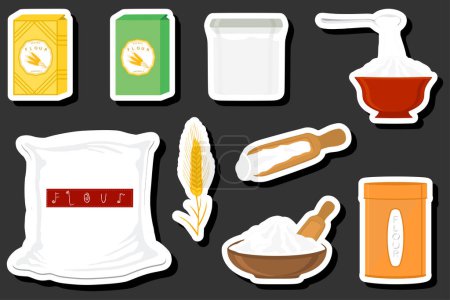 Illustration for Illustration on theme big set different types dishware filled wheat flour, wheat flour pattern consisting of collection dishware for organic cooking, tasty wheat flour in eco dishware for menu gourmet - Royalty Free Image