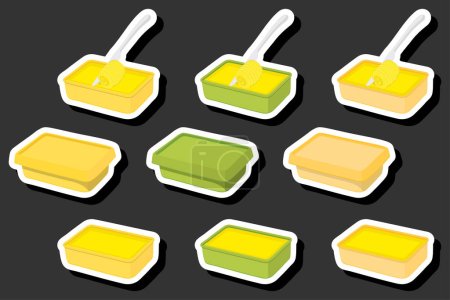 Illustration for Illustration on theme big colored set different types creamy butter, dairy oil various size, creamy butter pattern consisting of collection accessory meal dairy oil, dairy oil from yummy creamy butter - Royalty Free Image