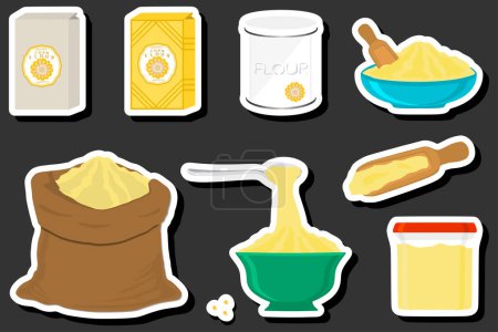 Illustration for Illustration on theme big set different types dishware filled corn flour, corn flour pattern consisting of collection dishware for organic cooking, casty corn flour in eco dishware for menu gourmet - Royalty Free Image