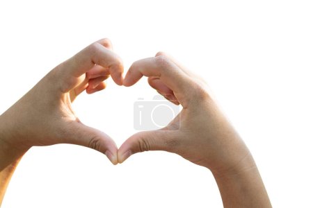 Téléchargez les photos : Femme main faisant forme de coeur isolé sur fond blanc - en image libre de droit