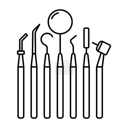 Téléchargez les illustrations : Outillage dentaire icône de contour. Instruments dentaires Illustration vectorielle. - en licence libre de droit