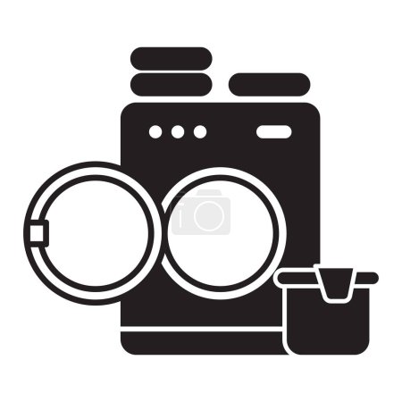 Foto de Lavadora, icono de la ropa. Lavandería con cesta concepto vector ilustración - Imagen libre de derechos