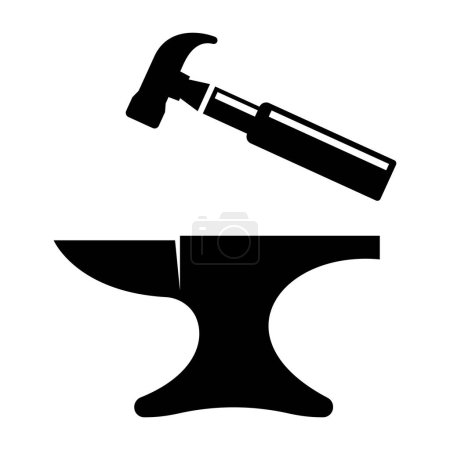 Illustration for Anvil and Hammer forge icon. Blacksmith vector illustration. - Royalty Free Image
