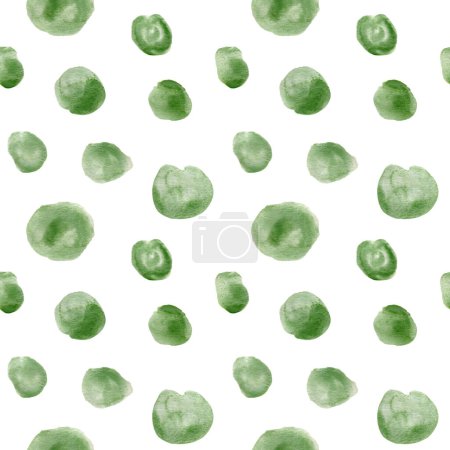 Foto de Seamless polka dots pattern. Watercolor green background with hand drawn watercolor ovals and brush stokes for textile, wrapping paper, wallpaper, home decor - Imagen libre de derechos