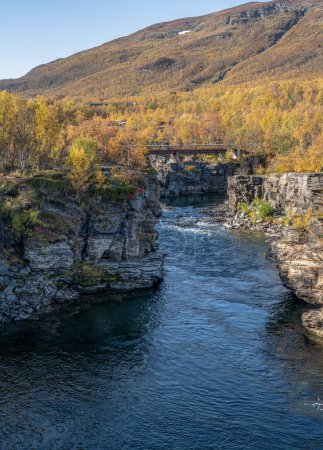 Téléchargez les photos : Autum Abisko Canyon River Abiskojakka National Park, Norrbottens, Norrbottens Paysage de Laponie au nord de la Suède. - en image libre de droit