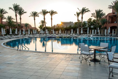 Photo for Beautifull empty swimming pool area by in Egypt wide-angle frame. - Royalty Free Image