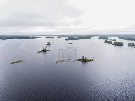 Photo for River and islands in morning mist at Kejimkujik National Park Designated Canoe ride Wilderness Nova Scotia Canada. - Royalty Free Image