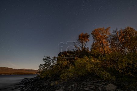 Foto de Panorama del cielo con estrellas fenómeno nightsky en Laponia scandinavia. - Imagen libre de derechos