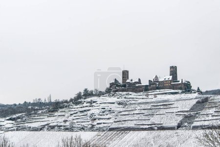 Téléchargez les photos : Pays des merveilles hivernales au château de Burg Thurant au vignoble de Moselle niché dans les collines au-dessus de la Moselle Allemagne Ville Alken - en image libre de droit