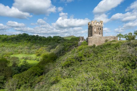 Téléchargez les photos : Image panoramique de l'ancien château Wernerseck pendant l'été à Eifel, Rhénanie-Palatinat, Allemagne près de la ville OCHTENDUNG. - en image libre de droit