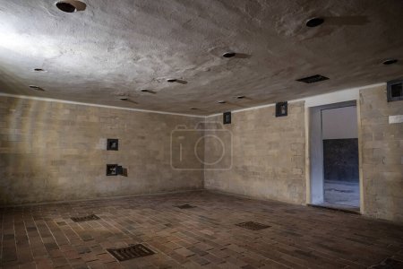 The inside of a gas chamber at Dachau Concentration Camp in Dachau, Germany.