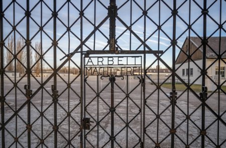 DACHAU, GERMANY Work sets you free sign on gates at Dachau Concentration Camp.
