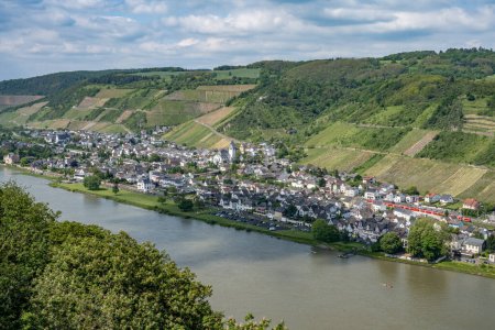 Photo for Germany the Rhine river in andernach near koblenz viewpoinnt over village Leutesdorf and the river valley. - Royalty Free Image