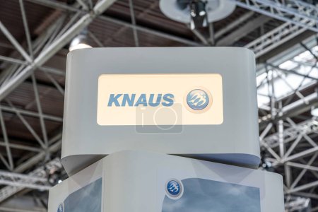 Photo for Duesseldorf Germany 01.09.2019 Logo of the caravan manufacturer Knaus during the Caravan Salon Exhibition. - Royalty Free Image