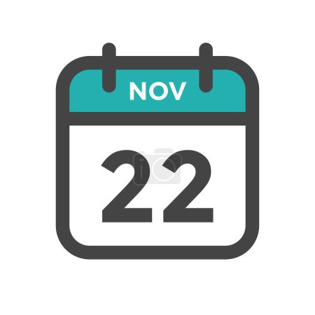 Illustration for November 22 Calendar Day or Calender Date for Deadline and Appointment - Royalty Free Image