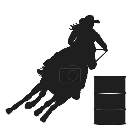 Téléchargez les illustrations : Barrel Racer avec cheval féminin et cavalier Silhouette Image - en licence libre de droit