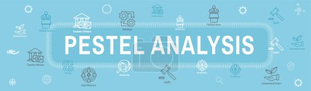 Illustration for Company Analysis Using Pestel Methods Icon Set & Web Header Banner - Royalty Free Image