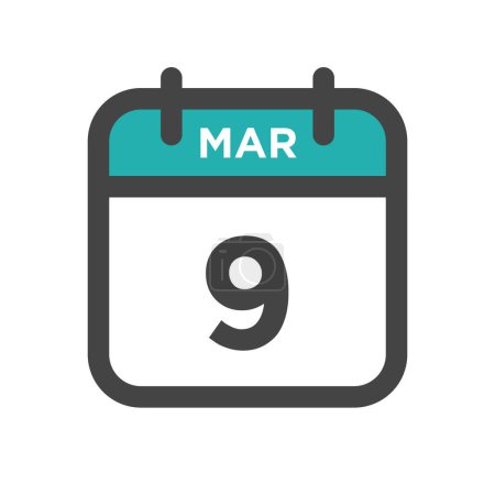 Illustration for March 9 Calendar Day or Calender Date for Deadline and Appointment - Royalty Free Image