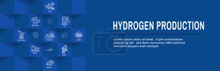 Illustration for Clean Hydrogen Production for Green Energy Icon Set with Web Header Banner - Royalty Free Image
