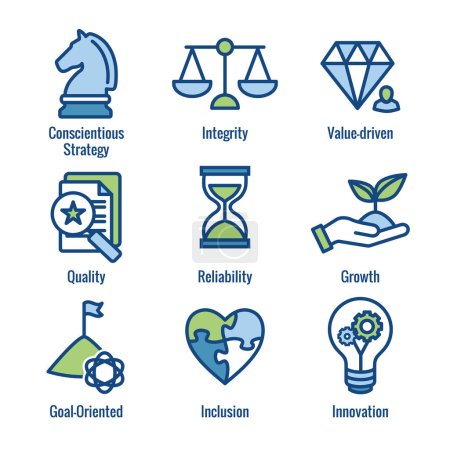 Business and Corporate Ethics Showing Company Values Outline Icon Set 