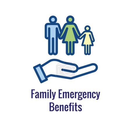 Illustration for Paid Family Leave Benefits - PFL Benefits - sick time, paid time off, vacation benefits, death in the family, maternity, paternity leave, other PTO - Royalty Free Image