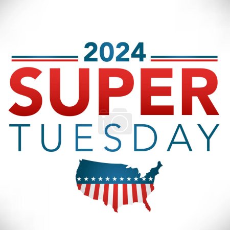 Illustration for 2024 Super Tuesday Banner - Vote, Government, and Patriotic Symbolism and Colors - Royalty Free Image
