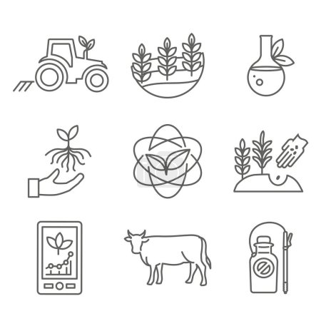 Ensemble d'icônes d'agriculture durable avec optimisation de la couverture des sols et intégration d'exemples de bétail pour l'ensemble d'icônes d'agriculture régénérative