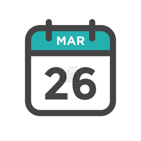26 de marzo Día del calendario o fecha de calendario para la fecha límite y la cita