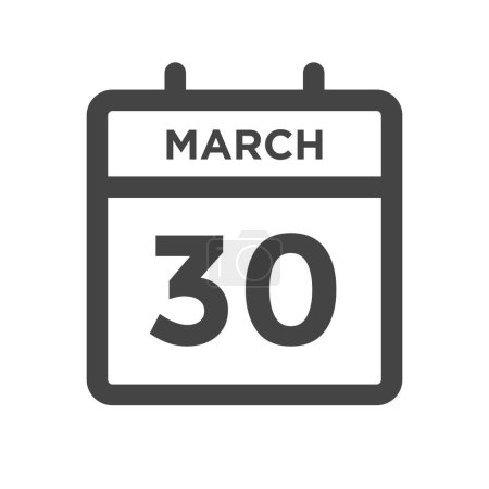 Ilustración de 30 de marzo Día del calendario o fecha de calendario para la fecha límite y la cita - Imagen libre de derechos