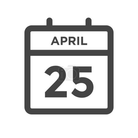 Ilustración de 25 de abril Día del calendario o fecha de calendario para la fecha límite o cita - Imagen libre de derechos