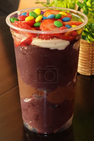 Photo for Acai Cup with Fruits Delicious Strawberry - Royalty Free Image