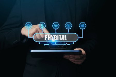 Photo for Phygital marketing involves merging tangible physical and the digital physical and digital experiences. - Royalty Free Image