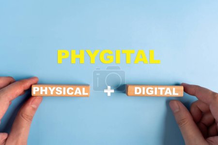Photo for Phygital marketing involves merging tangible physical and the digital physical and digital experiences. - Royalty Free Image