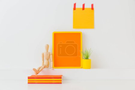 Photo for Student creative desk mock up with colorful office supplies and  wall. Back to school or home school concept, background. - Royalty Free Image