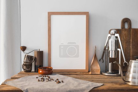 Photo for Home barista brewing set with hand coffee maker, manual grinder, design drip kettle - Royalty Free Image