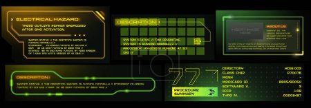 Virtuelle Realität Cyberpunk HUD Schnittstelle. ci-fi digitale Schnittstellenelemente HUD für Game, UI, UX, KIT. Futuristische Benutzeroberfläche, Rahmenbildschirme, Anruftitel.
