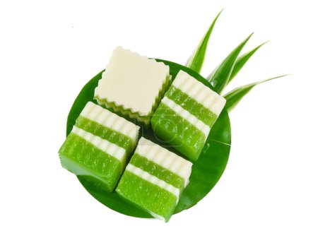Photo for Pandan juice  with coconut milk jelly, Thai dessert. - Royalty Free Image
