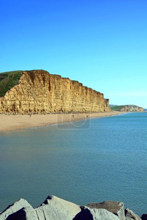Photo for View along the beach and Jurassic Coast coastline, West Bay, Dorset, UK, Europe - Royalty Free Image