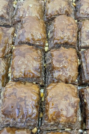 Traditional Turkish walnut baklava ready to eat and serve.