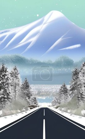 Illustration for Snowy nature and highway landscape in winter season - Royalty Free Image