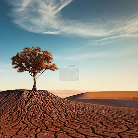 Téléchargez les illustrations : Global warming, drought, deserted nature and dried tree - en licence libre de droit